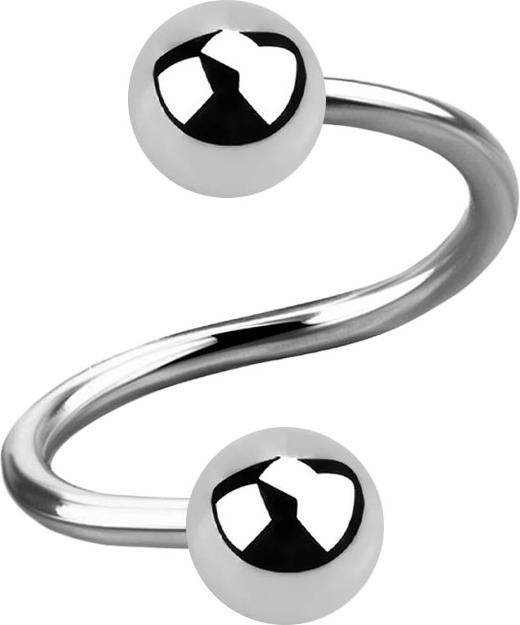 Star Piercing Micro Spirale silber mit zwei Kugeln (ohne Messing, Chirurgenstahl 316L)