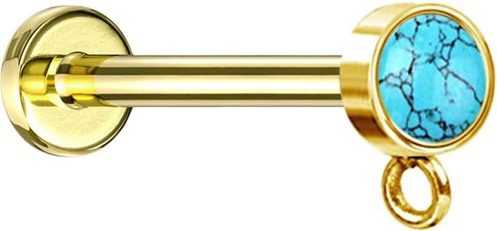 Star Piercing Micro Labret Innengewinde vergoldet mit Zylinder Türkis Stein Ring für Anhänger (Mineralisch, Chirurgenstahl 316L, ohne Messing)