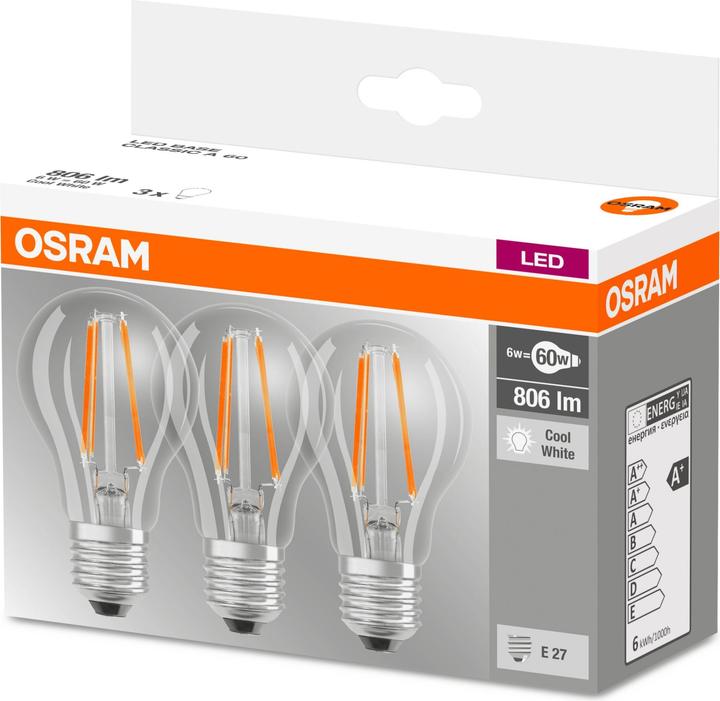 Actual product image Osram Base Classic A (E27, 7 W, 806 lm, 3 x, E)