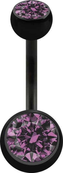 Star Piercing Banane schwarz mit zwei Kugeln Kristall hellviolett (Chirurgenstahl 316L, ohne Messing)