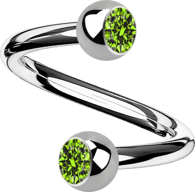 Actual product image Star Piercing Micro Spirale silber mit zwei Kugeln Kristall hellgrün (without brass, Titanium G23)