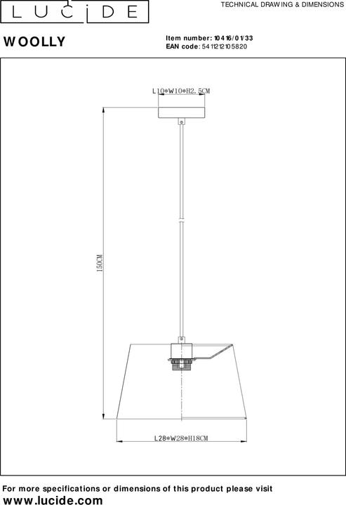 Produktbild Lucide WOOLLY - Pendelleuchten - Ø 28 cm - 1xE27 - Grün 10416/01/33 (E27)