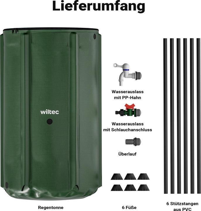 Produktbild Wiltec Regentonne faltbar 250l Regenwassertonne Wassertank Regenfass Wassertonne (250 l)