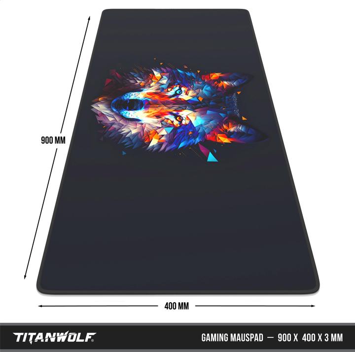 Actual product image Titanwolf Gaming Mauspad XXL, glattes Stoffgewebe, Speed Mausmatte 900 x 400 mm grosse Fläche, Polygon Wolf (XXL)