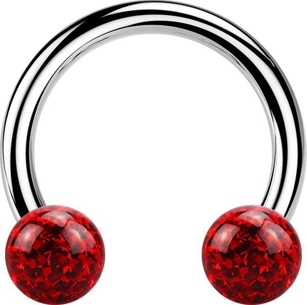 Produktbild Star Piercing Micro Circular Barbell silber mit zwei Kristall Kugeln rot Epoxy Schutzschicht (ohne Messing, Chirurgenstahl 316L)