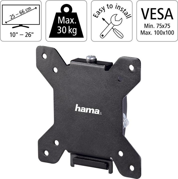 Image du produit Hama Support TV mural, inclinable, 66 cm (26") jusqu'à 30 kg (Mur, 26", 30 kg)