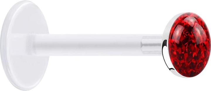 Produktbild Star Piercing Micro Labret transparent mit Kristallscheibe rot Epoxy Schutzschicht (Bioflex, ohne Messing, 925 Sterlingsilber)