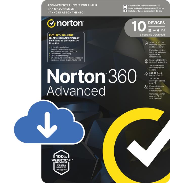 Produktbild Norton 360 Advanced (1 User, 10 Geräte/User, 12 Monate)
