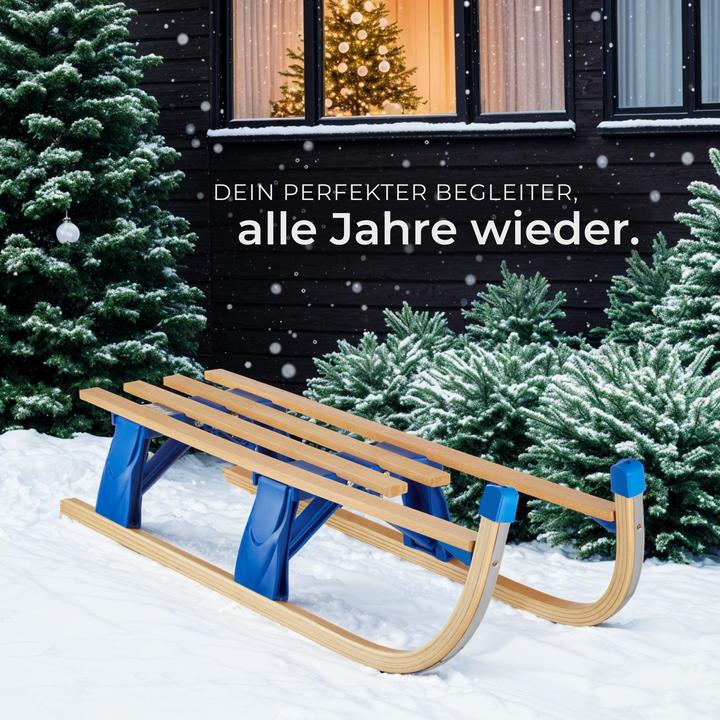 Produktbild tectake Holzschlitten Jeffrey, klappbar mit Zugseil, Schneeballzange