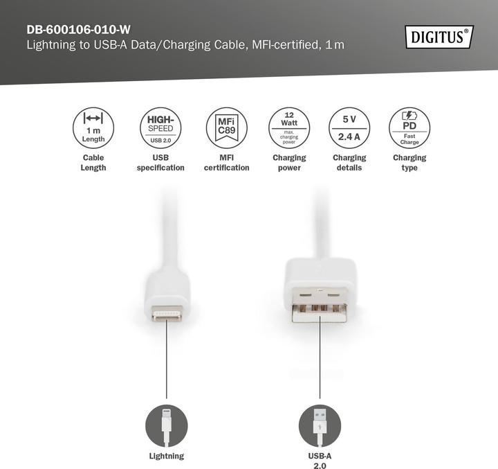 Produktbild Digitus DB-600106-010-W (1 m, USB 2.0)