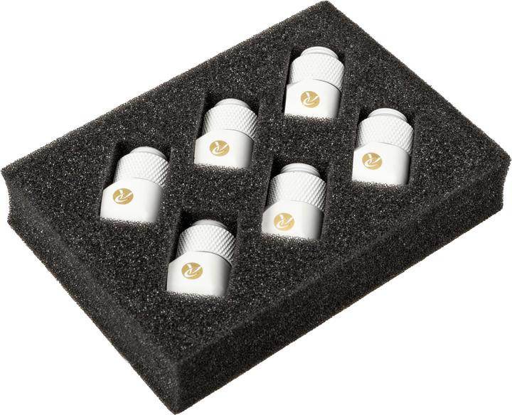 Actual product image Raijintek RAI 90 degree G1/4 inch male to G1/4 inch female - rotatable, pack of 6, white