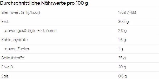 Nährwerte und Zutaten KoRo Bio Hanfsamen ungeschält (1000g) (1000 g)
