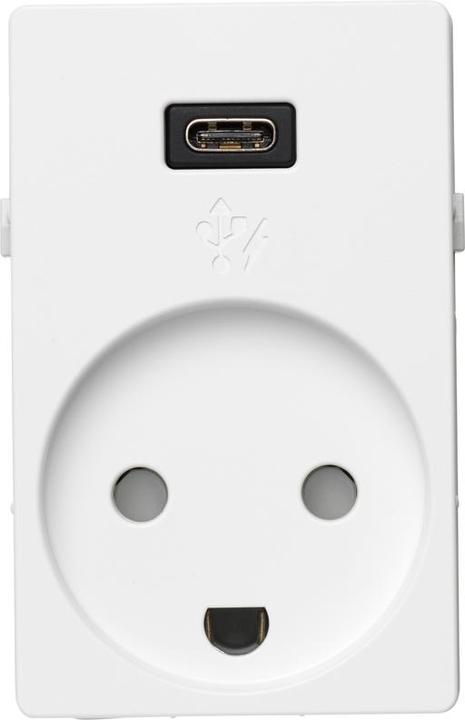 Produktbild LK FUGA-Buchse 2-polig + DK-Masse mit 5V USB-C-Ladegerät 2100 mA, 1,5 Modul, weiss.