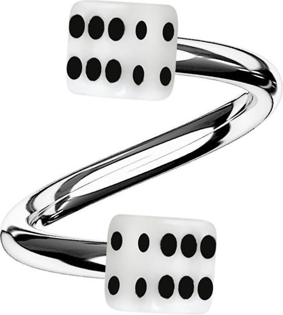 Star Piercing Micro Spirale silber mit zwei Würfel weiss (Chirurgenstahl 316L, ohne Messing, Acryl)