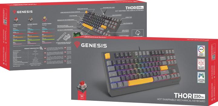 Actual product image Genesis Thor 230 TKL Anchor Gray Positive RGB Outemu Red (US, Cable)