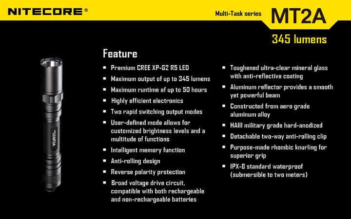 Image du produit Nitecore Mt2a (15.50 cm, 345 lm)