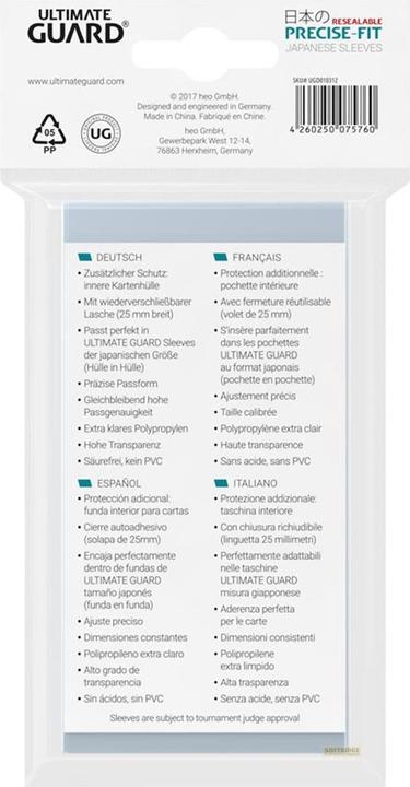 Actual product image Ultimate Guard UGD010312 - Precise-Fit 100 Sleeves Resealable Japanese Size, transparent