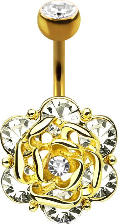 Immagine prodotto Star Piercing Banana placcata in oro 14k con fiore d'argento a sfera con sei cristalli (Acciaio chirurgico 316L, Ottone)