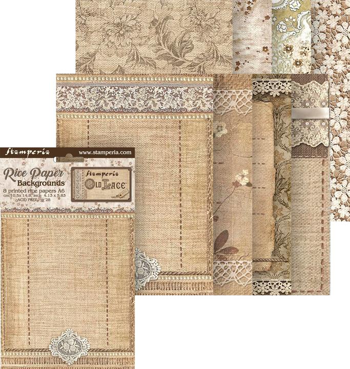 Image du produit Stamperia Motif soie de paille Backgrounds "Old Lace", DIN A6, lot de 8 (8 x)