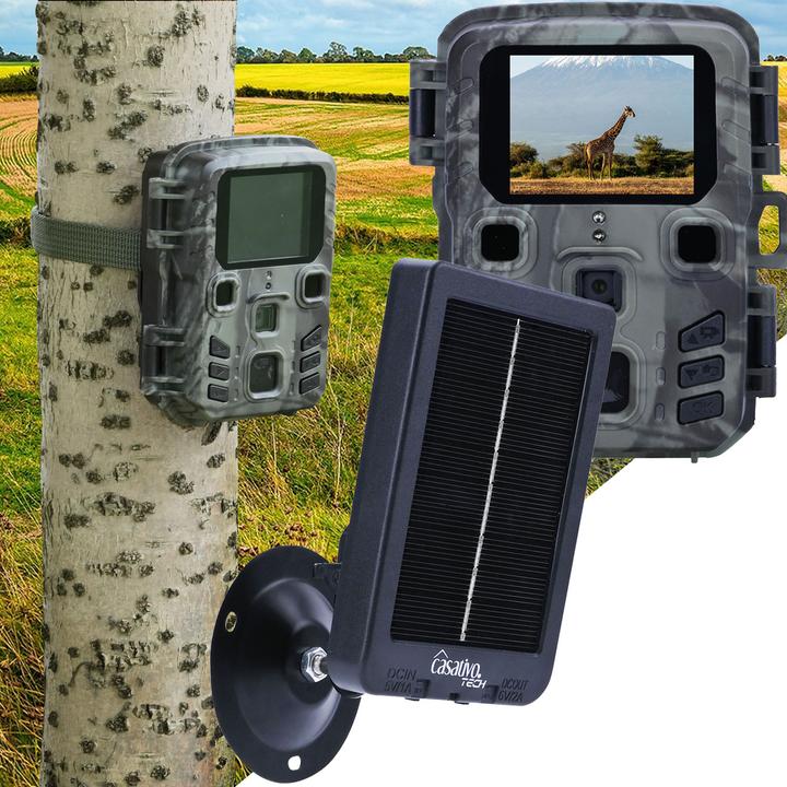 Casativo Kompakte Full-HD-Wildkamera mit Bewegungssensor und Nachtsicht inkl. Akku Solarpanel