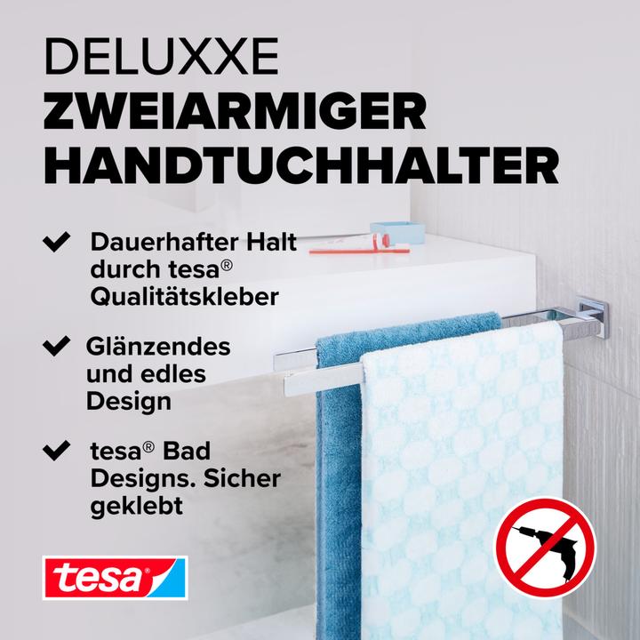 Produktbild tesa DELUXXE Handtuchhalter zweiarmig inkl. Klebelösung ohne Bohren