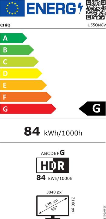 Energy Label CHiQ U55QM8V (139 cm(55 inch), black, UltraHD/4K, triple tuner, Android) (55", QLED, 4K)