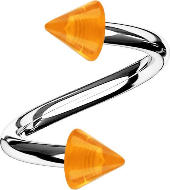 Produktbild Star Piercing Micro Spirale silber mit zwei Cones orange transparent (ohne Messing, Acryl, Chirurgenstahl 316L)