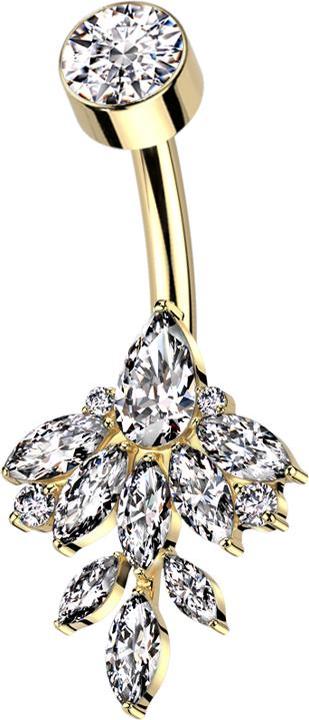 Hollywood Body Jewelry Banane Innengewinde vergoldet mit Zylinder vergoldet Kristall silber und Blatt Ovale Kristalle silbe (ohne Messing, Titan G23)