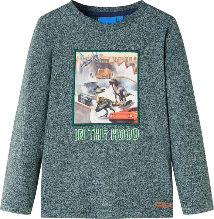 VidaXL Kinder-Langarmshirt Dunkelgrün Melange 128,Material: 50 (128)