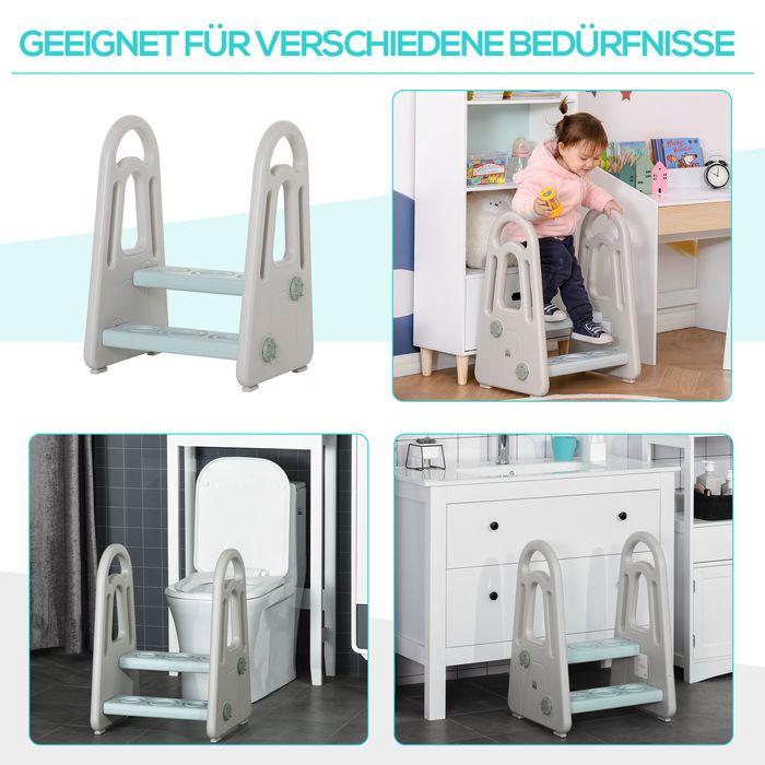 Actual product image Swisshandel24 Learning tower step stool stool standing with 2 steps pyramid structure safety blue+grey for 2-5