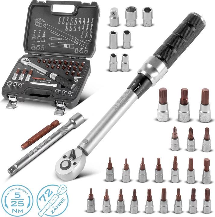 Image du produit Stahlwerk Jeu de clés dynamométriques 32 pièces 1/4" 5-25Nm cliquet réversible (1/4", 5 Nm, 25 Nm)