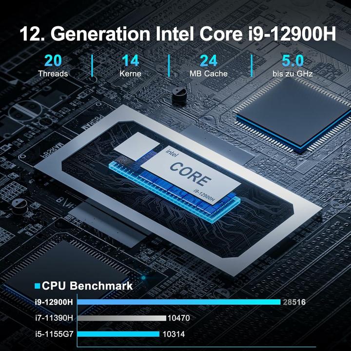 Immagine prodotto Geekom Mini-PC XT12 Pro con Intel Core i9 (Intel Core i9-12900H, 32 GB, 1000 GB, Grafica Intel Iris)