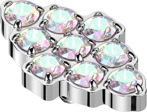 Star Piercing Dermal Anchor Diamant silber Kristalle multicolor (Titan G23, ohne Messing)