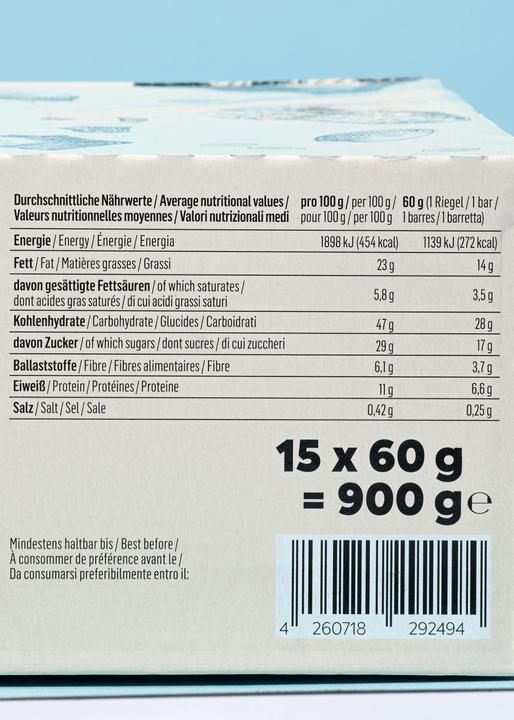 Nutritional values and ingredients KoRo Organic oatmeal bar with peanut and chocolate (Peanut chocolate, 15 pcs., 900 g)