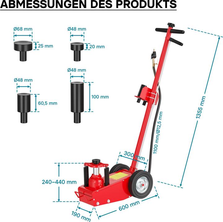 Produktbild Wiltec Pneumatischer Wagenheber 22T 245-535mm Rangierwagenheber LKW KFZ Fahrbar