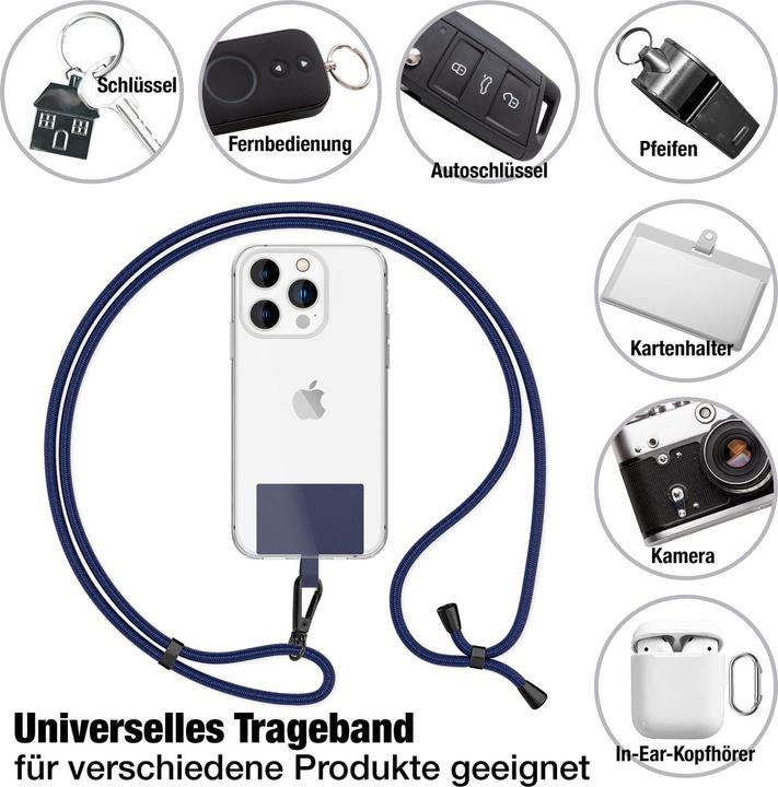 Produktbild Nalia Handyband + Pad für Hülle zum Umhängen, Karabinerhaken Anhänger aus Metall (matt schwarz)