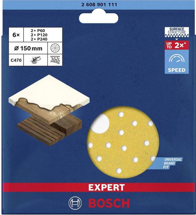 Produktbild Bosch Professional Zubehör EXPERT C470 Schleifpapier-Set für Exzenterschleifer, 150 mm, Mehrloch, G 60/120/240, 6-tlg. (60, 120, 240)