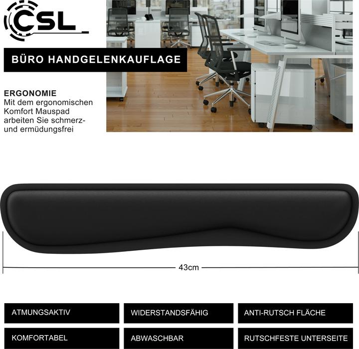 Produktbild CSL Tastatur Handballenauflage, Handgelenkauflage Tastatur Keyboard, ergonomische Haltung, 43 cm