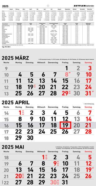 Image du produit Calendrier 3 mois 2025, 23,7x44,8cm, calendrier de bureau avec aperçu annuel, curseur de date (Allemand)