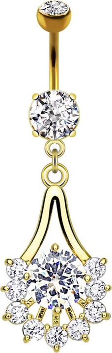 Star Piercing Banane 14k vergoldet mit Anhänger Tribal Tropfen mit Kristall (Chirurgenstahl 316L, Messing)