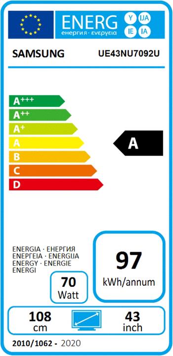 Energy Label Samsung UE43NU7092 (43", LCD, 4K, 2018)