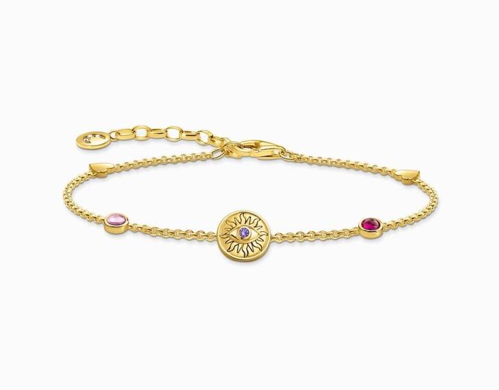 Immagine prodotto Thomas Sabo Bracciale con sole simbolico, pietre colorate e cuori placcati oro (19 cm, Argento 925)