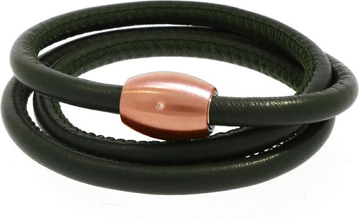 Xen Lederarmband dunkelgrün mit Magnetverschluss 1 Brillant rosè vergoldet - Länge zur Wahl (65 cm, Leder und Edelstahl)