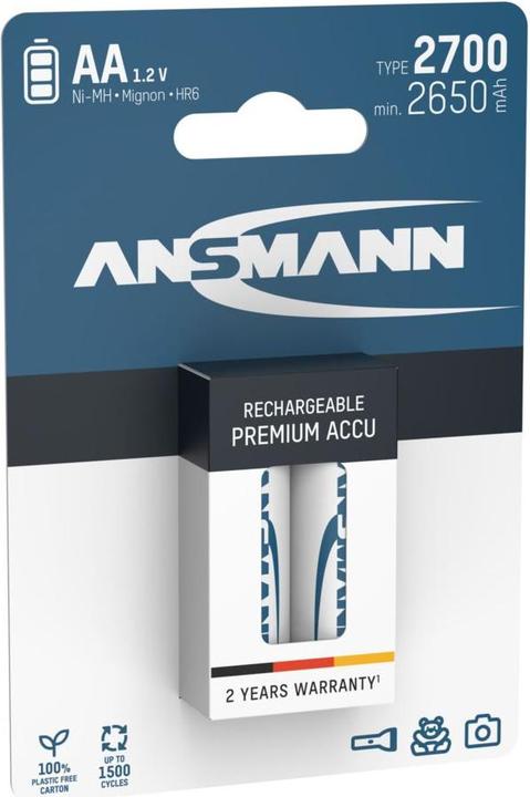 Immagine prodotto Ansmann 1x2 Batteria 2700 Mignon AA 2500 mAh (1 pz., AA, 2500 mAh)