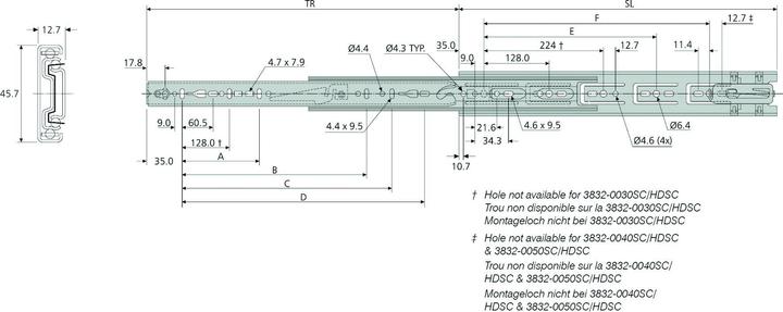 Actual product image Accuride Full-extension ball bearing slides 3832SC with self-closing feature 14-27 N