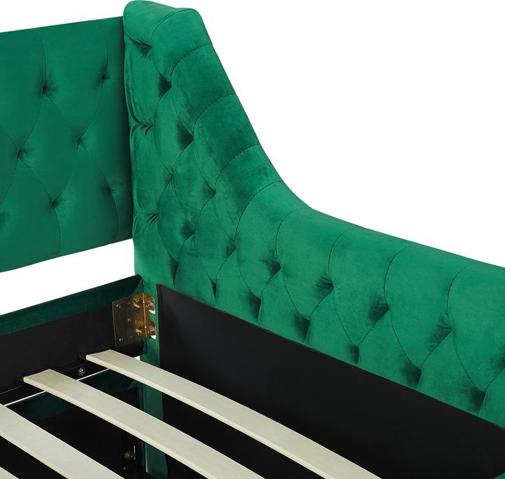 Actual product image Beliani Daybed extendable velvet fabric emerald green slatted frame 90 x 200 cm MONTARGIS (90 x 200 cm)