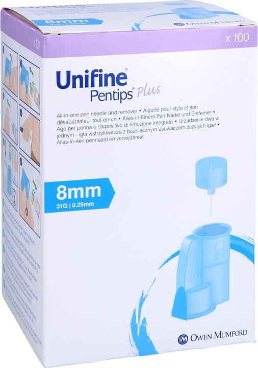 Actual product image Unifine Pentips Plus Pennadeln Insulin-Injektor 31G 0.25x8mm hellblau steril 100 Stk (Pen needles + disposable needles)