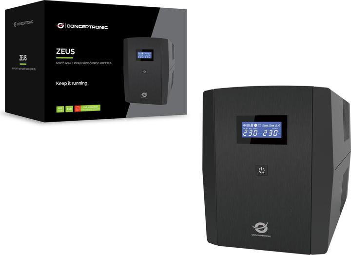 Actual product image Conceptronic ZEUS USP 2200VA 1320W 4xUK Sockets HID,USB,RJ45 (2200 VA, 1320 W, Line-interactive UPS)