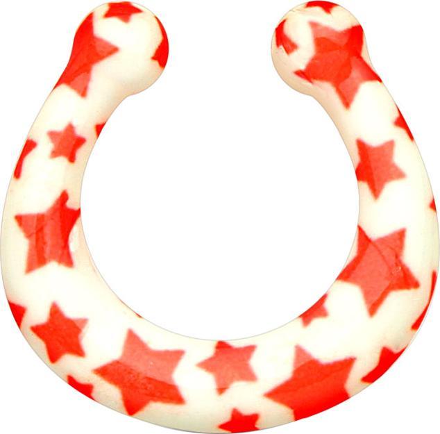Star Piercing Fake Septum weiss mit roten Sternen (Messing)