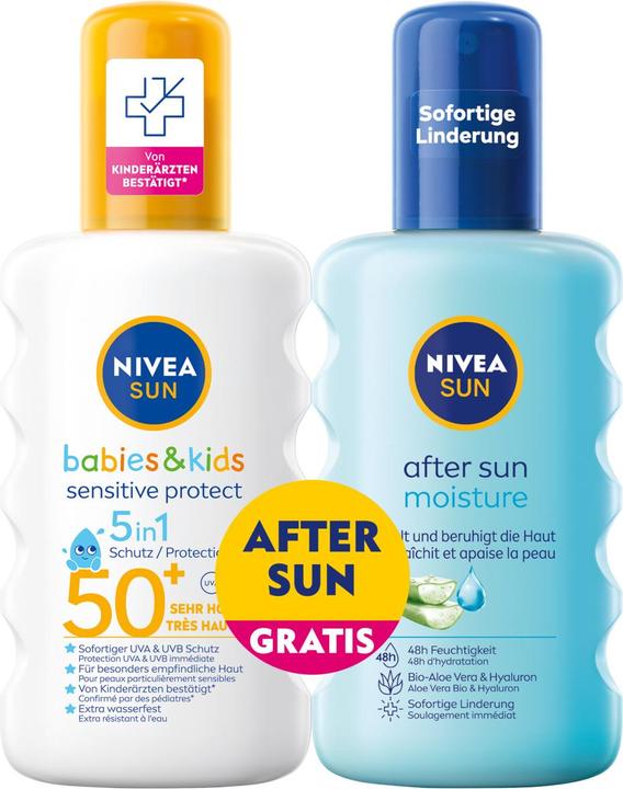NIVEA Mixpack Kids Sensitive Spray SPF50 400ml +After Sun Spray (Zonnebrandspray, SPF 50, 400 ml, 458 g)